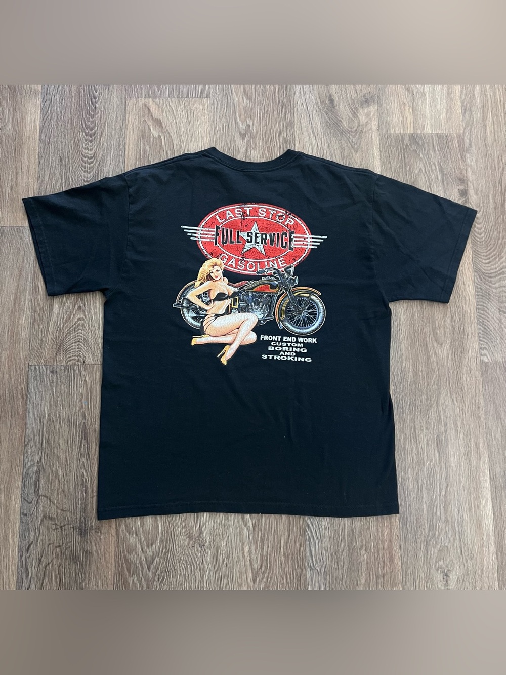 Men's Black 'Full Service' Graphic Tee with Motorcycle Artwork size S to M /324